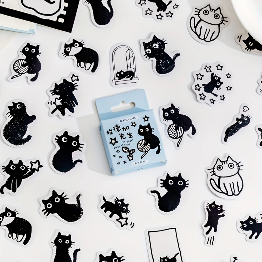 45pcs Cute Cat Cartoon Stickers Pack Kawaii Stickers Aesthetic For Laptop Phone Envelope Scrapbook Supplies Planner Journaling DIY Craft Decor For Adu