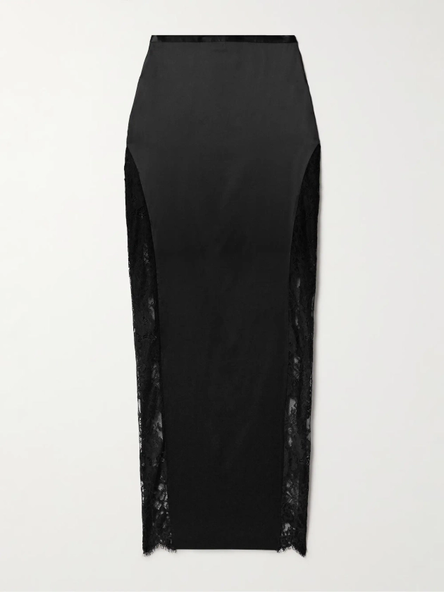 FLEUR DU MAL Lace-trimmed silk-blend satin maxi skirt | NET-A-PORTER