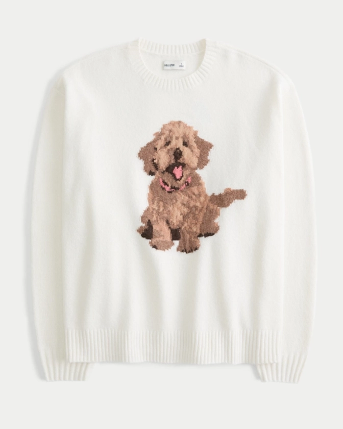 Women's Oversized Puppy Graphic Crew Sweater | Women's Tops | HollisterCo.com