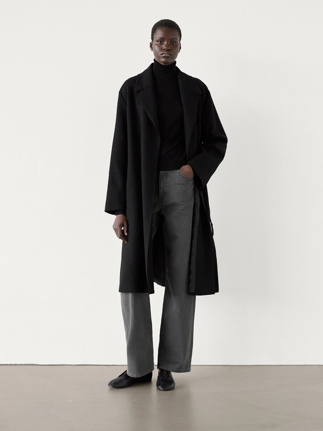 Manteau long 100 % laine avec ceinture · Noir · Coats And Jackets | Massimo Dutti