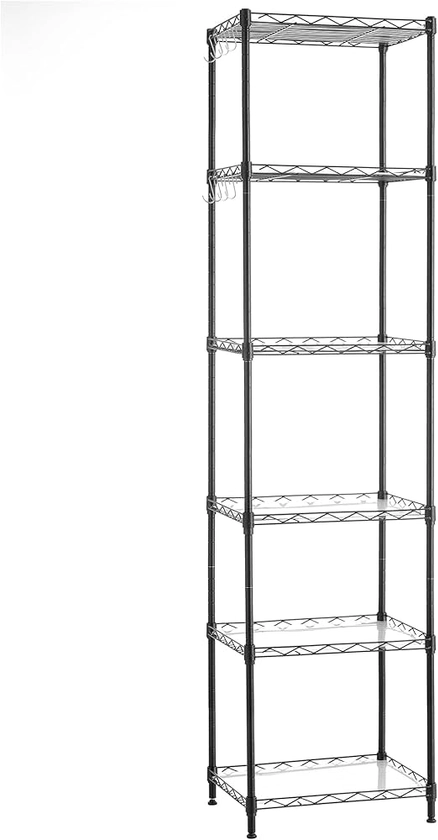 SONGMICS 6-Tier Wire Shelving Unit, With 6 Shelf Liners, 8 Hooks,Adjustable Shelves,15.7 x 11.4 x 63 Inches,for Kitchen,Pantry,Bathroom, Laundry,Black ULGR116B01 : Amazon.co.uk: Home & Kitchen