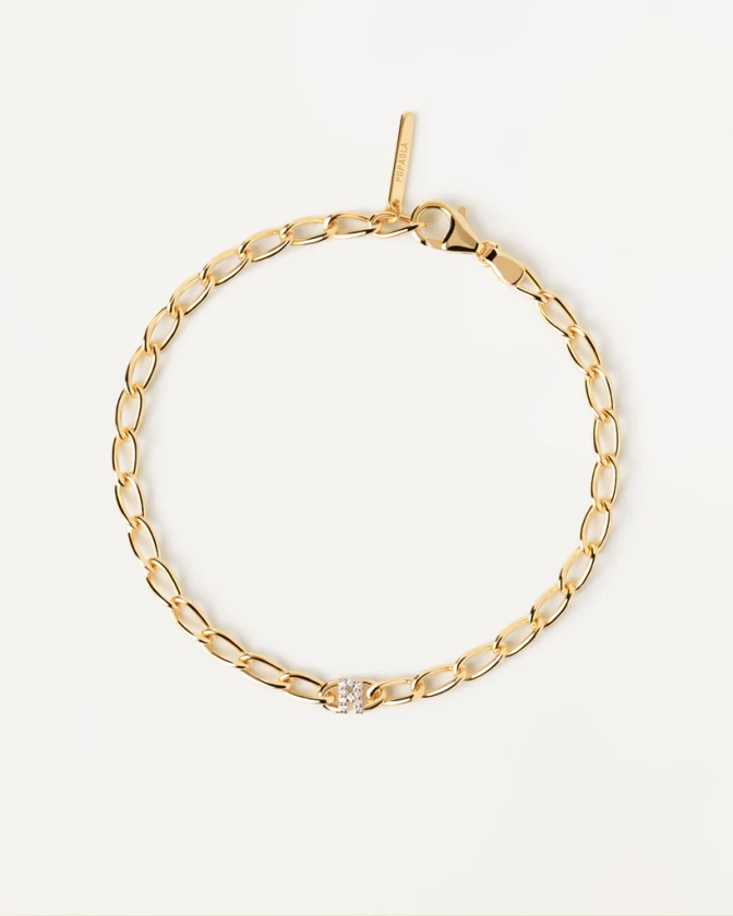 Bracelet chaine de maille palmier en argent plaqué or avec initiale... | Bracelet Chaîne Lettre R | PDPAOLA