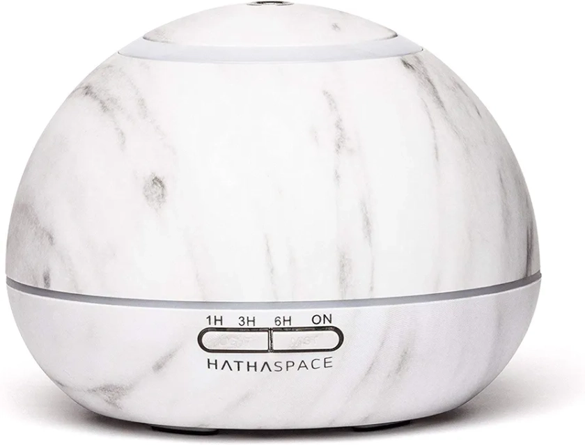 HATHASPACE Marble Essential Oil Aroma Diffuser, 350ml Aromatherapy Fragrance Diffuser & Ultrasonic Cool Mist Room Humidifier, 24+ Hour Capacity, 7-Color Mood Light, Intermittent Mode, BPA-Free (White)