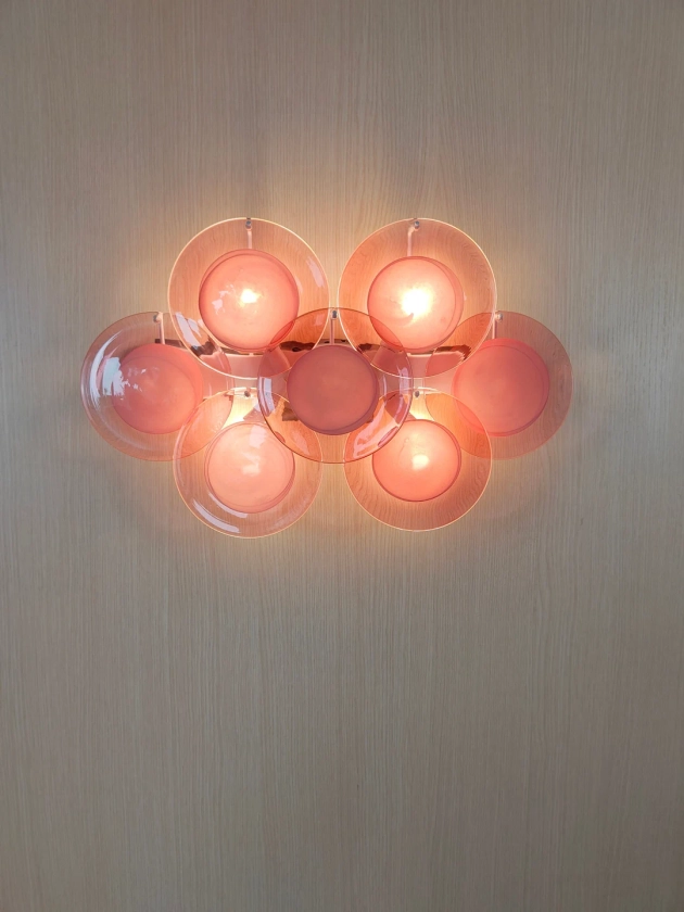 Murano Glass Pink Discs Horrizontal Wall Sconce - Etsy Australia