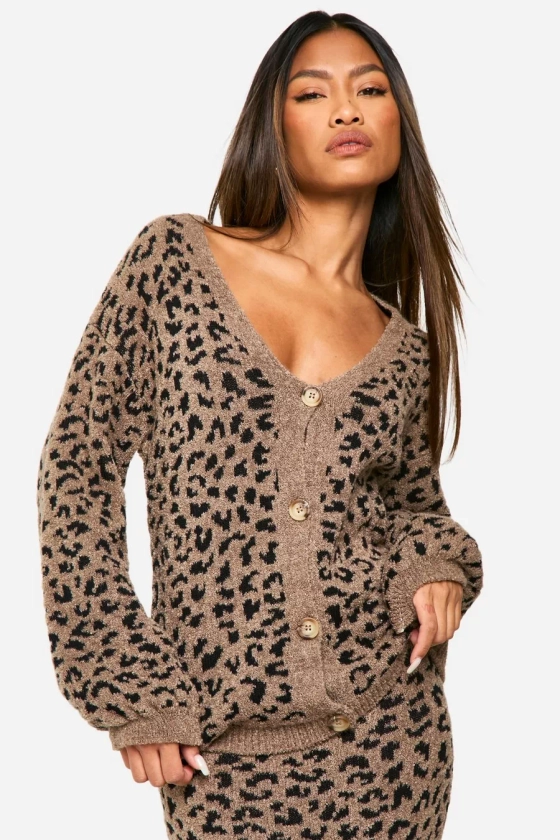 Leopard Boucle Knitted Cardigan