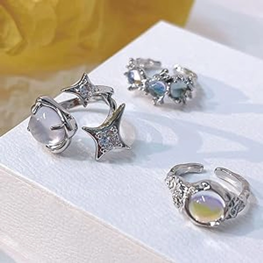 KURTCB Carnelian Rings Set Irregular Agate Opal Moonstone Bud Flower Star Finger Rings Opening Adjustable Rings for Women Girls Christmas Gift