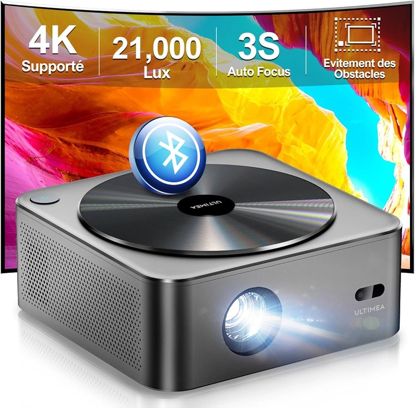 ULTIMEA Vidéoprojecteur WiFi Bluetooth Auto Focus/Keystone, Rétroprojecteur 4K Supporté Full HD 1080P Natif Home Cinéma 700ANSI 21000Lux, Projecteur Portable pour iOS Android Phone/TV Stick/Switch