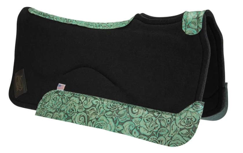 Contour Classic Saddle Pad- Black with Teal Floral Wear Leather