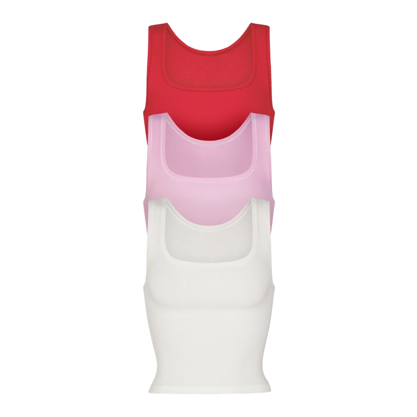 COTTON RIB TANK PACK | RED BABY PINK MULTI