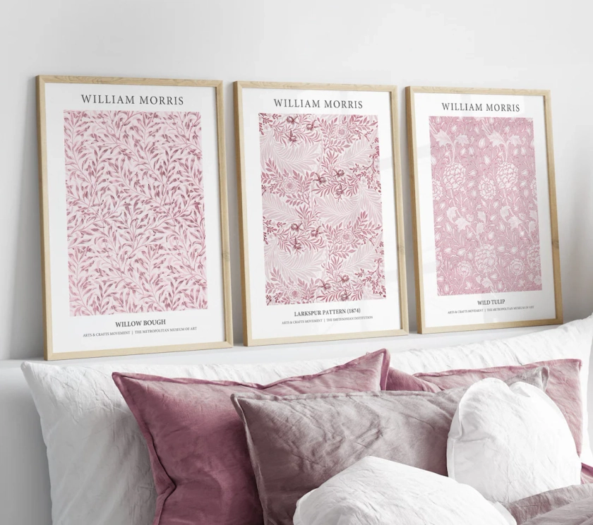 William Morris Prints, Pink Prints, Bedroom Posters, Living Room Prints, Botanical Wall Art Prints William Morris Pink Floral Pictures