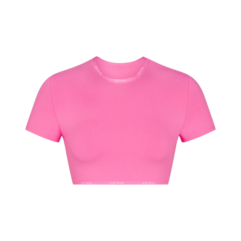 COTTON LOGO SUPER CROPPED T-SHIRT | SUGAR PINK