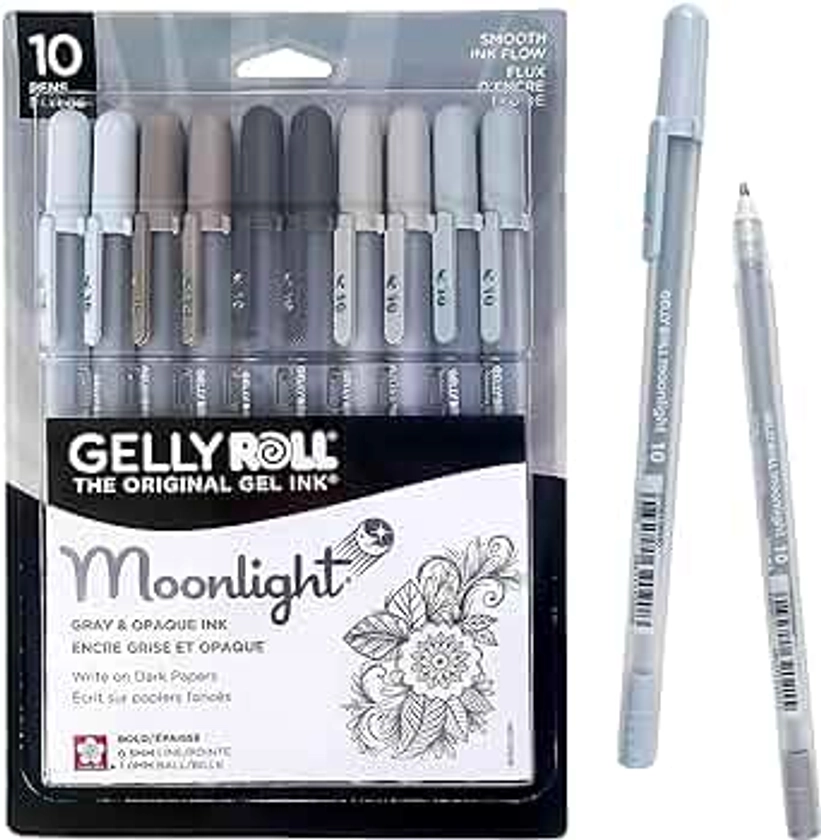 SAKURA Gelly Roll Moonlight 10 Gel Pens - Bold Ink Pen for Journaling, Art, or Drawing - Gray & Opaque Ink - Bold Line - 10 Pack