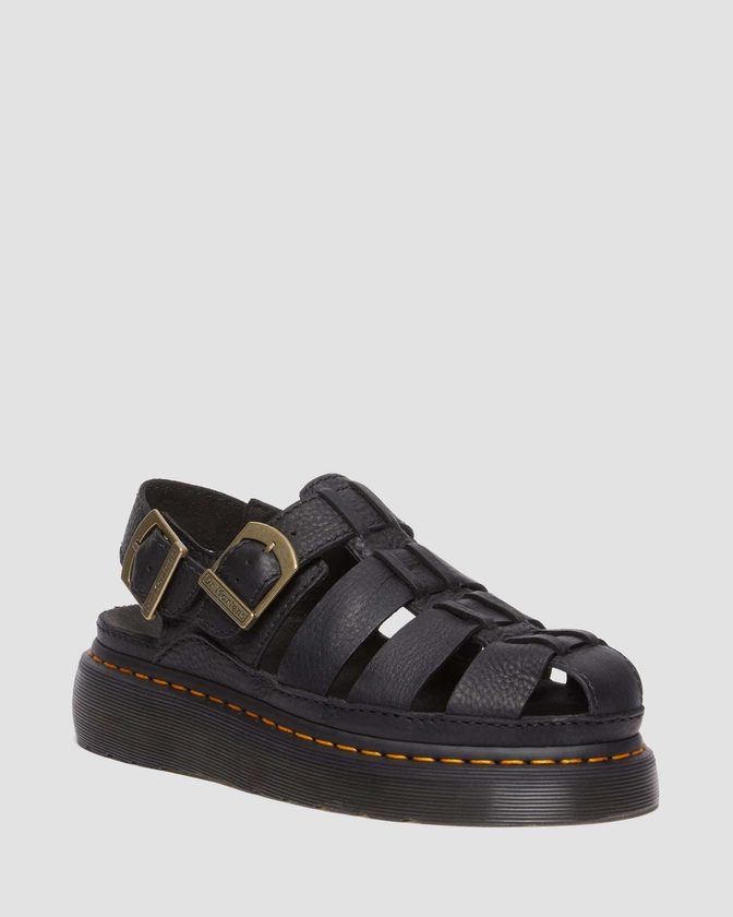 Wrenlie Grizzly Leather Fisherman Sandals in Black | Dr. Martens