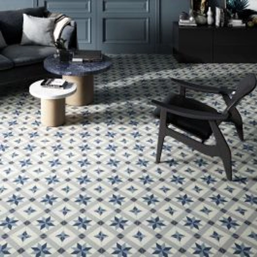 Riviera Menton Star Blue Porcelain Wall & Floor Tile 25cm x 25cm