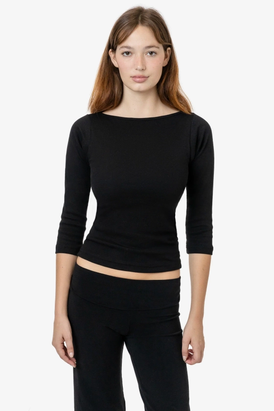 43044 - Baby Rib 3/4 Sleeve Boatneck Top