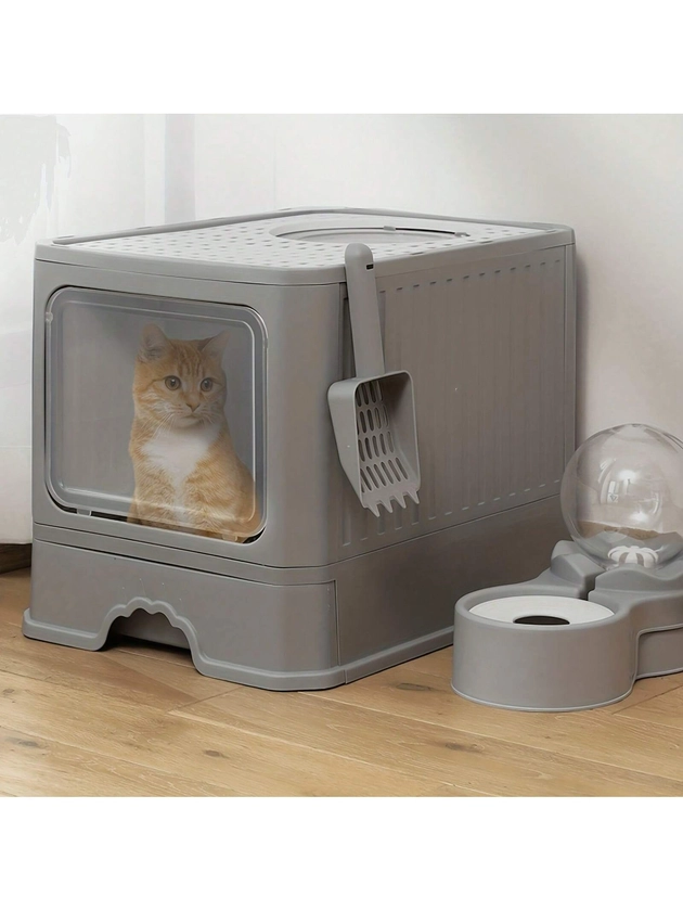 Extra Large Fully Enclosed Cat Litter Box, With Drawer & Top Entrance, Odor-Proof And Splash-Proof (Size:50cm*40cm*40cm)