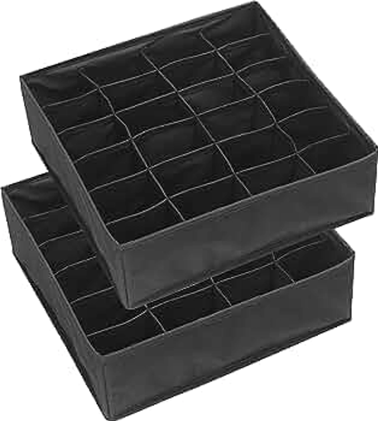 Simple Houseware Paquete de 2 organizadores de calcetines de clóset, divisor de cajones de 24 celdas, negro