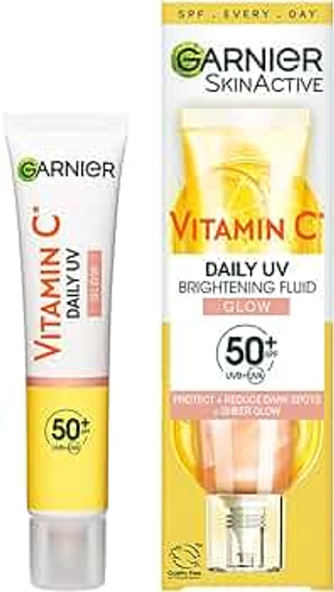 Garnier Vitamin C Daily UV Brightening Fluid Sheer Glow, SPF50+, Prevents + Corrects Sun Damages + Evens Skin tone, Face & Neck, For all skin types, Cruelty-Free, Vegan, 50ml