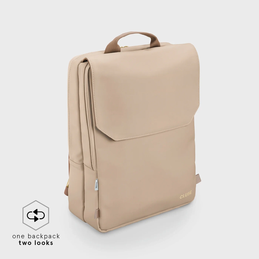 Le Réversible Backpack, Beige Dark Brown, Gold Colour