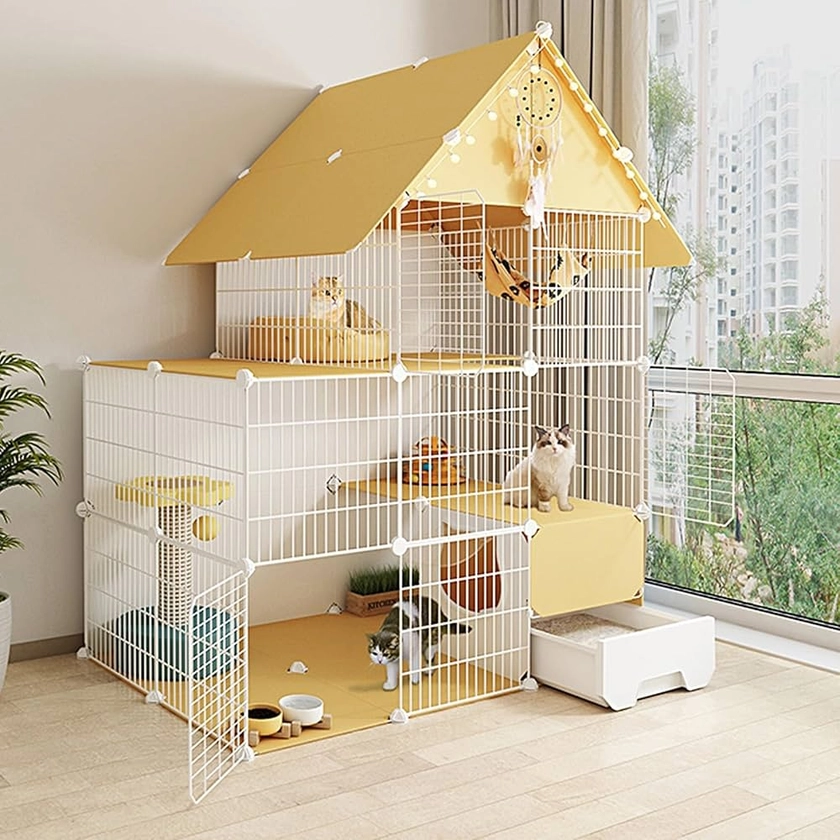 Cat Cages Indoor Large with Litter Box, Catio Outdoor Cat Enclosure Cages House, Cat Villa, Cat Crates for Indoor Cats for 1-3 Cat (Size : 111x75x145cm) : Amazon.co.uk: Pet Supplies