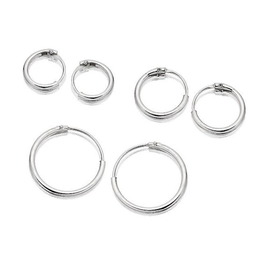 Silver Set Of Three Tube Hoop Earrings - F3210 | F.Hinds Jewellers