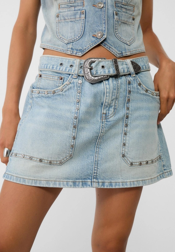 Falda mini denim cinturón cowboy