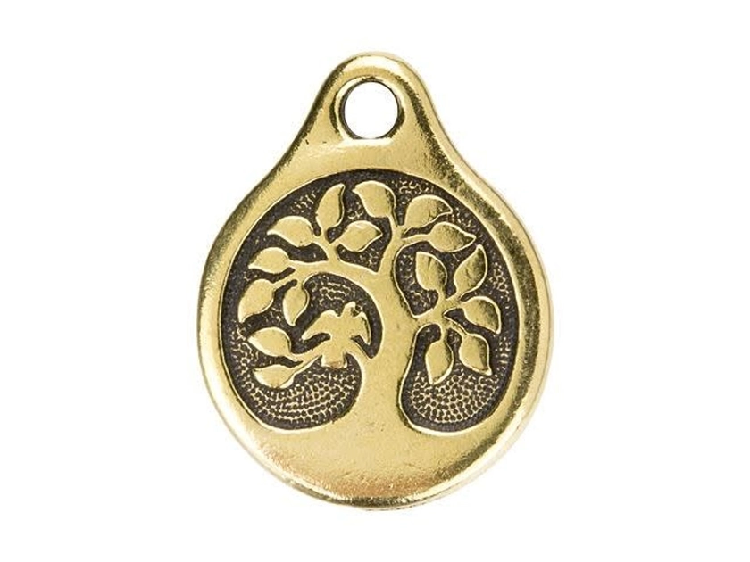 TierraCast Antique Gold-Plated Pewter Bird in a Tree Charm