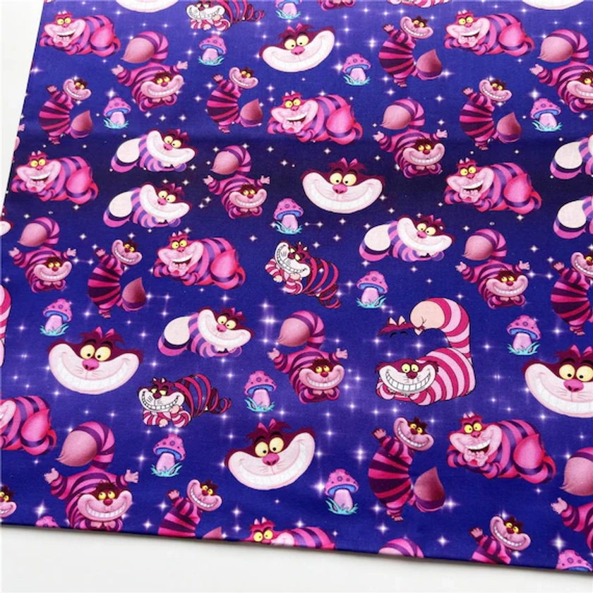 The Cheshire Cat Fabric Alice in Wonderland Fabric 100% Cotton Fabric By The Half Yard