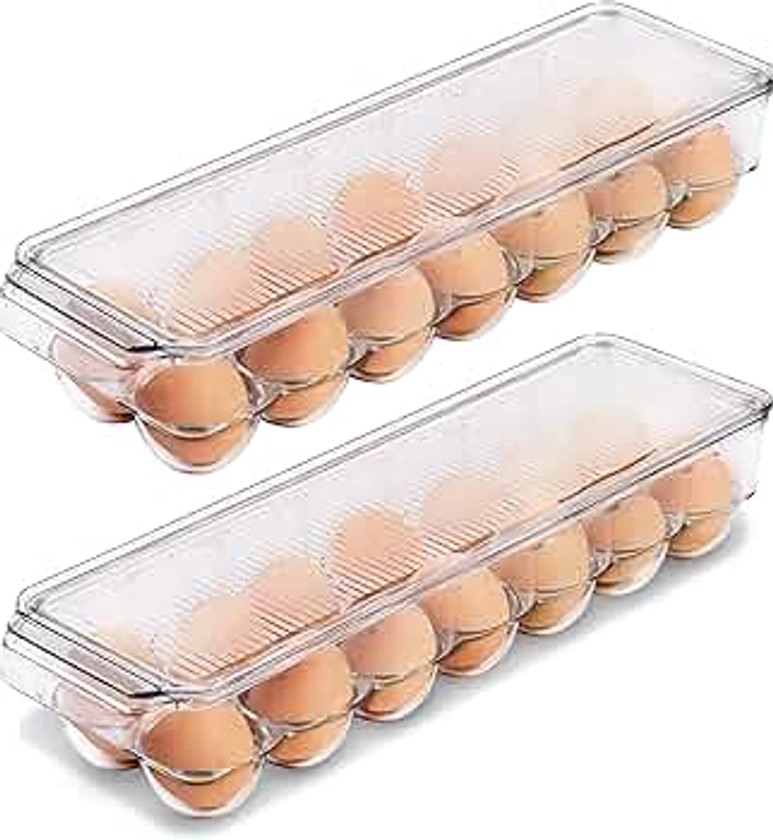 Utopia Home Egg Container With Lid and Handle for Refrigerator - Pack of 2 - Clear Stackable Egg Holder for Kitchen Storage and organization