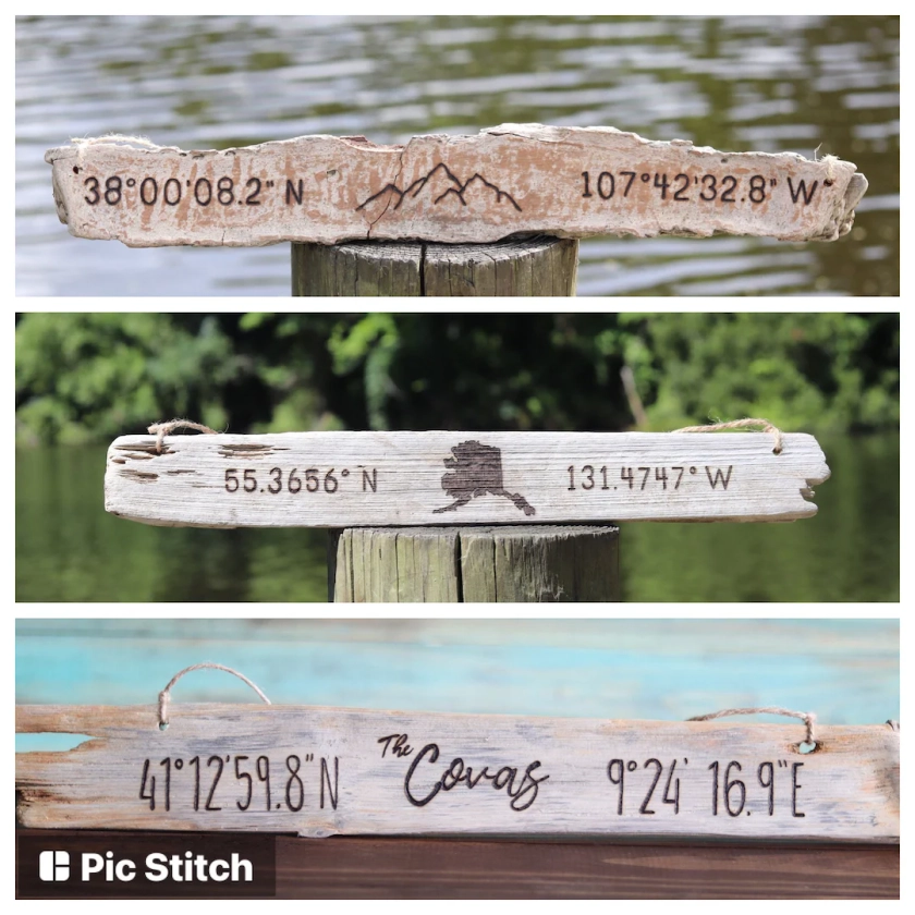 Custom Wood Sign, GPS Coordinate Sign, Gift, Coastal Wedding Gift Couple, Beach House, Latitude Longitude, Wood Burned Sign, Driftwood Sign