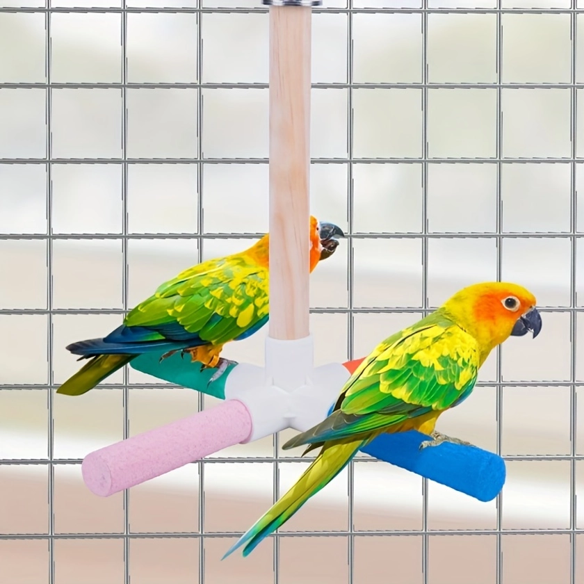 Parrot Stand Perch with Paw Grinding Stick - Ideal Birdcage Accessory for Cockatiel Exercise and Playtime