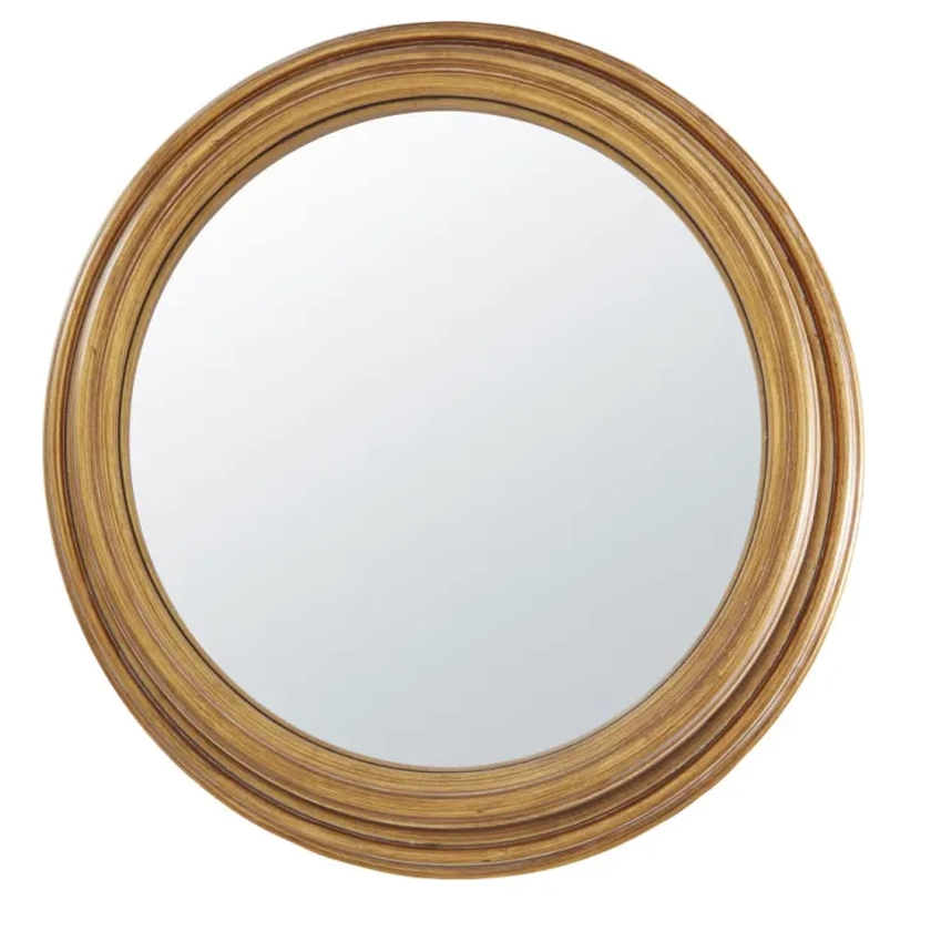 Miroir rond convexe en bois de paulownia en métal doré effet vieilli D88 CALLIOPE | Maisons du Monde