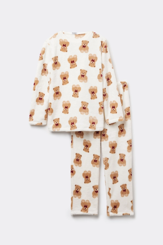 Girls’ Long Fleece Pyjamas with Teddy Bear Print - Tezenis