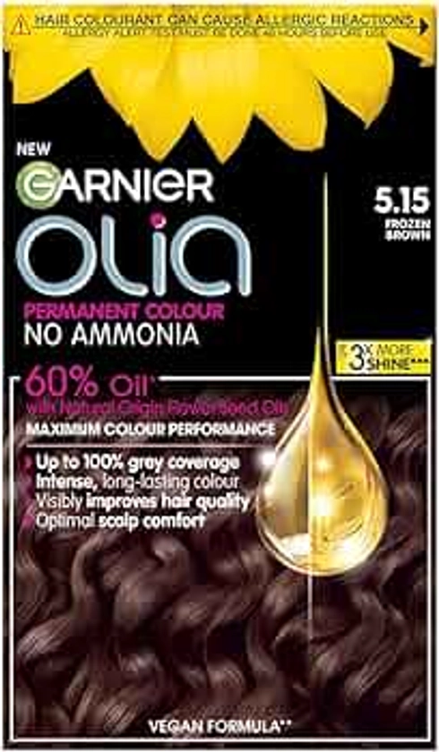 Garnier Olia Permanent Hair Dye, Up to 100% Grey Hair Coverage, No Ammonia, 60% Oils, 5.15 Frosted Chocolate Brown