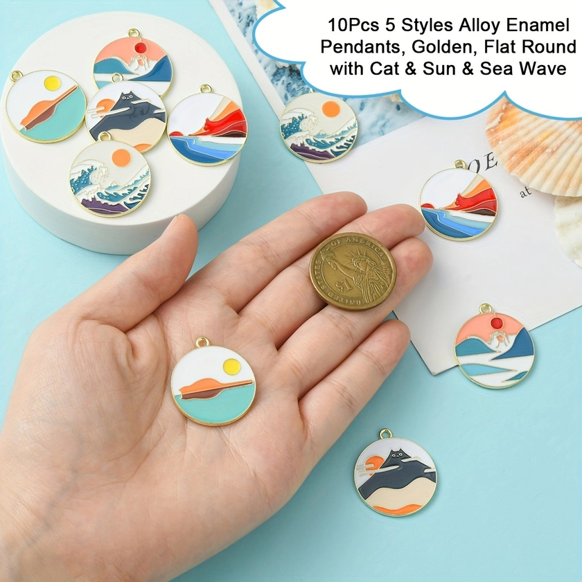 10 Alloy Pendant Charms with Enamel Landscapes - Perfect for DIY Jewelry Making