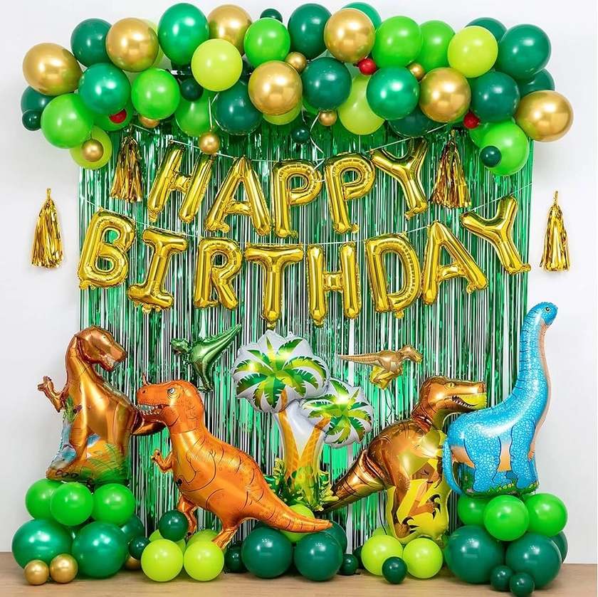 Amazon.com: LFVIK Dinosaur Birthday Party Decorations&Balloons Arch Garland Kit(Gold,Green),Dinosaurs Balloons,HAPPY BIRTHDAY Balloons,Curtains,for Dino Themed Kid's Party,Shower,Celebration. : Toys & Games