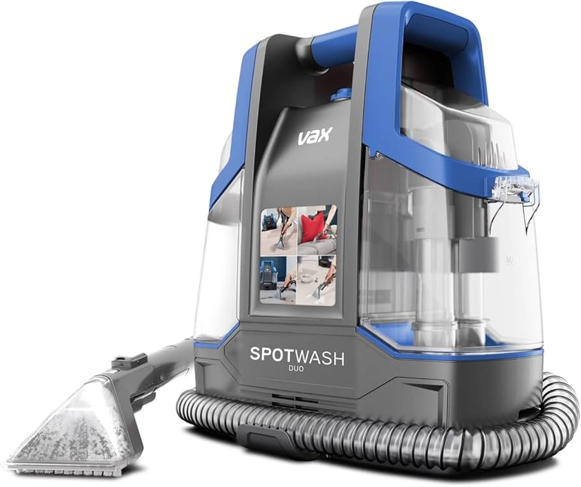 Vax SpotWash Duo Spot Cleaner | Lifts Spills and Stains from Carpets, Stairs, Upholstery | Dedicated Messy Tool for Pets – CDCW-CSXA, 1 Litre, Grey/Blue, 440W