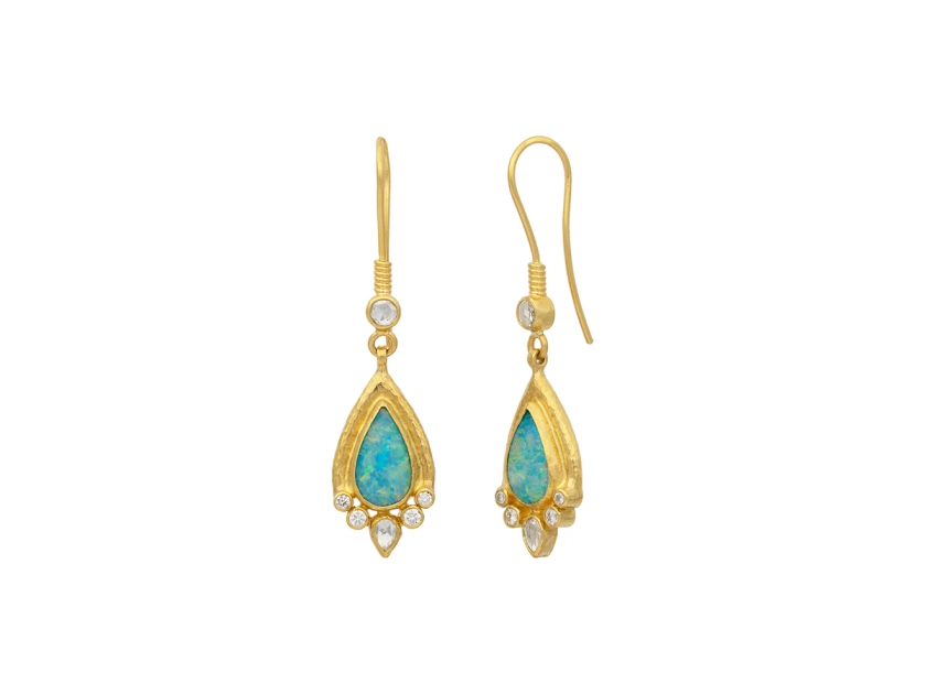 GURHAN Muse Gold Single Drop Earrings, 12x7mm Teardrop set in Wide Fra