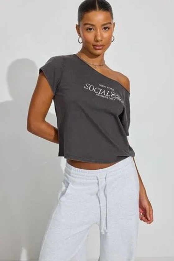 Off Shoulder T Shirt Gray | Garage