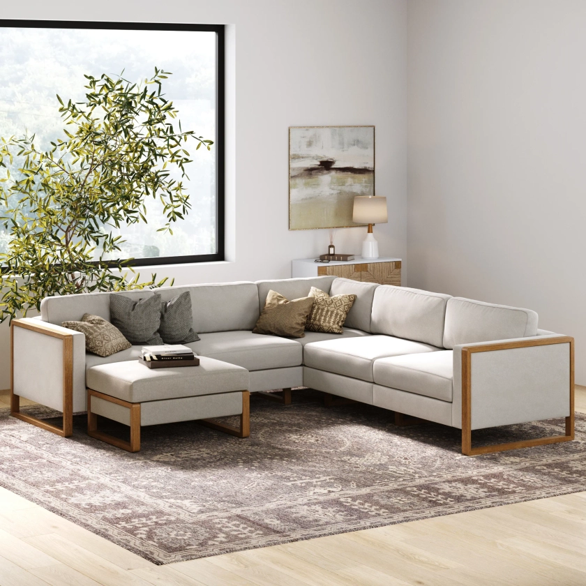 Upholstered 5-Seat Sectional Sofa & Ottoman