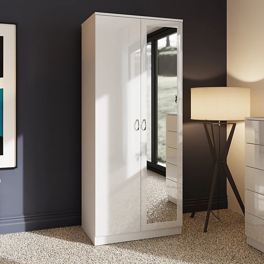 Large 2 Door High Gloss White Mirrored Double Wardrobe | DIY at B&Q