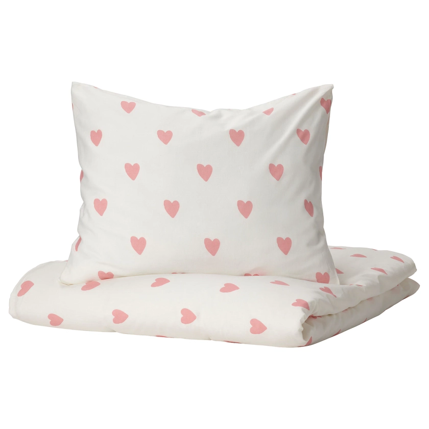 BARNDRÖM Housse de couette et 1 taie, motif coeur blanc/rose, 150x200/65x65 cm - IKEA