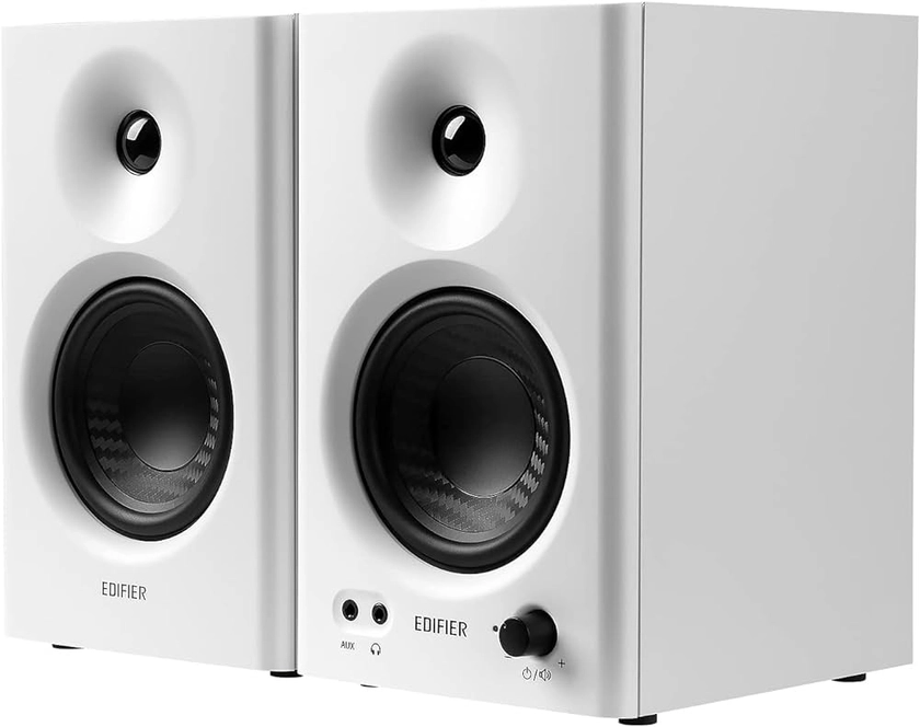 Edifier MR4 - Moniteur de Studio Compact 2.0, Amplificateur Classe D, Deux Modes Sonores, 42W, Blanc