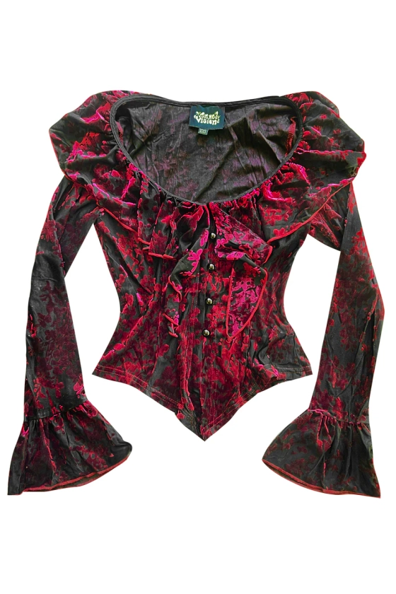 Vampy Bordeaux Burnout Ruffle Blouse