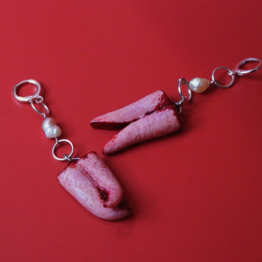 Severed split tongue polymer clay earrings