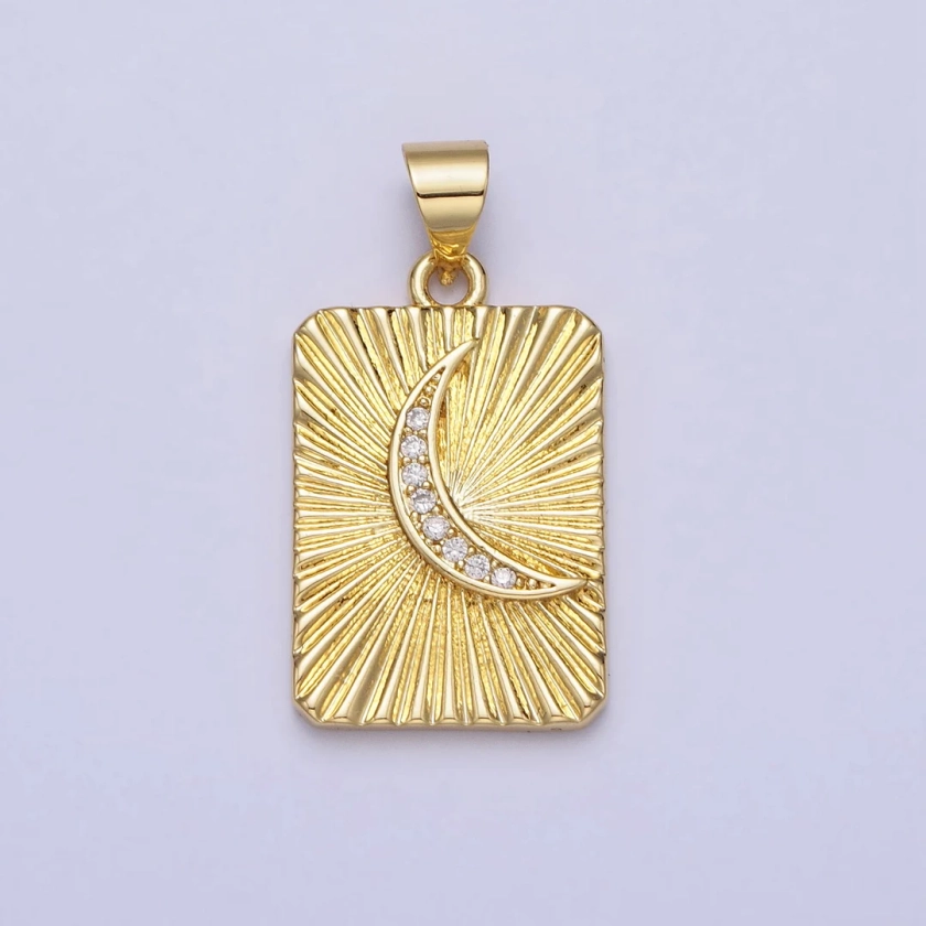 Micro Pave Gold Crescent Moon Tag Plate Pendant Celestial Tile Charms With CZ Stones for Jewelry Making Supplies AA160 - Etsy