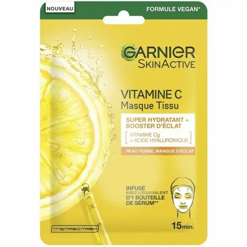 Masque Tissu Hydratant Booster d'Eclat Enrichi en Vitamine C et Acide Hyaluronique Formule Vegan de Garnier