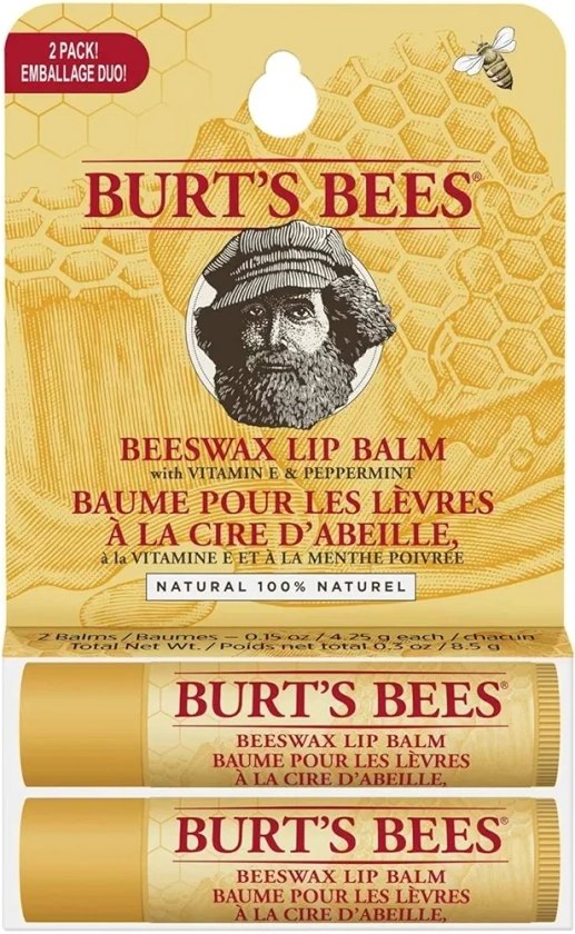 Burt's Bees Lip Balm Multipack, Chapstick Lip Balms With Beeswax And Vitamin E, Duo Value Pack, 2x4.25g