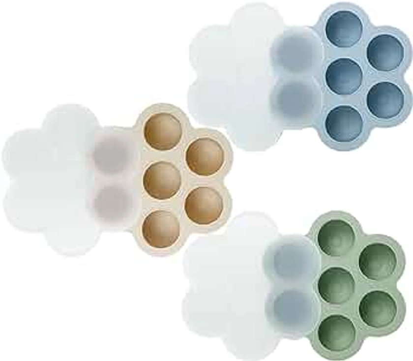 PandaEar Lot de 3 Plateaux de Congélation pour Aliments pour Bébés avec Couvercles, Plateau en Silicone pour Aliments aux Fruits pour Bébés, Conteneur de Stockage pour Aliments pour Bébés