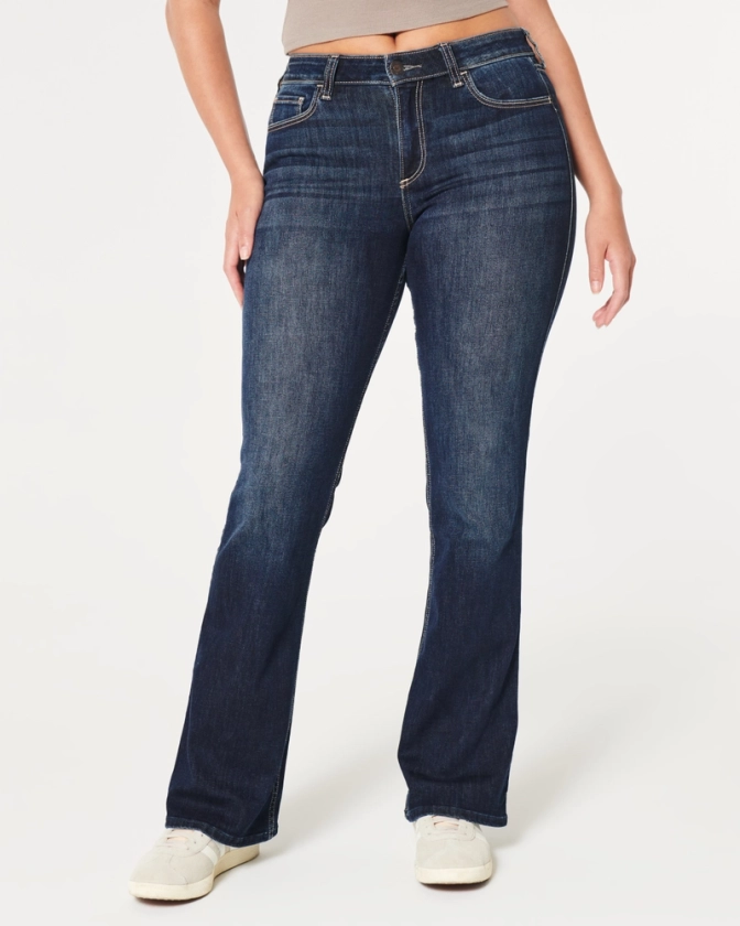 Women's Curvy Mid-Rise Dark Wash Boot Jeans | Women's Bottoms | HollisterCo.com